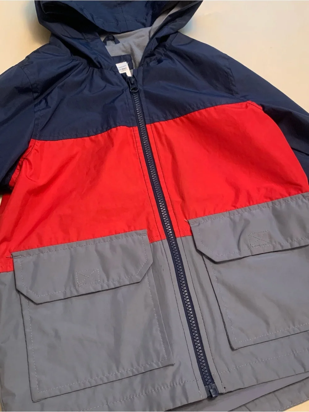 Carter’s Kids Colorblock Hooded Raincoat - Navy, Red, Gray, Size 6
